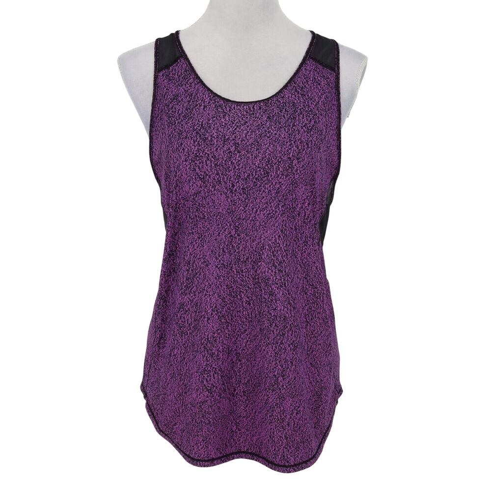 Lululemon Tank Top Womens Medium Purple Black Print Mesh Back Exercise Yoga